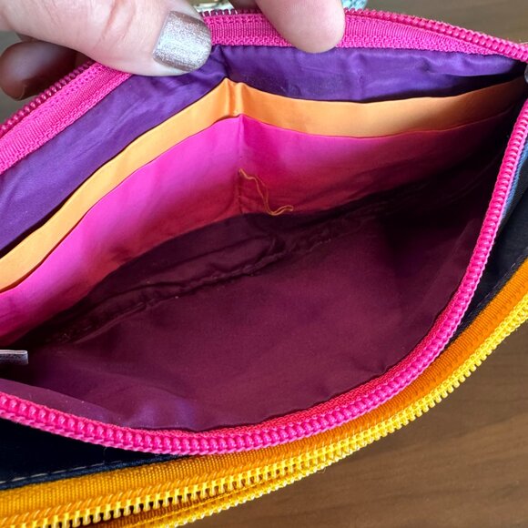 Travelon Safe ID Daisy Double Zip Clutch Wallet In Navy Travel Lightweight VGUC - Picture 6 of 12